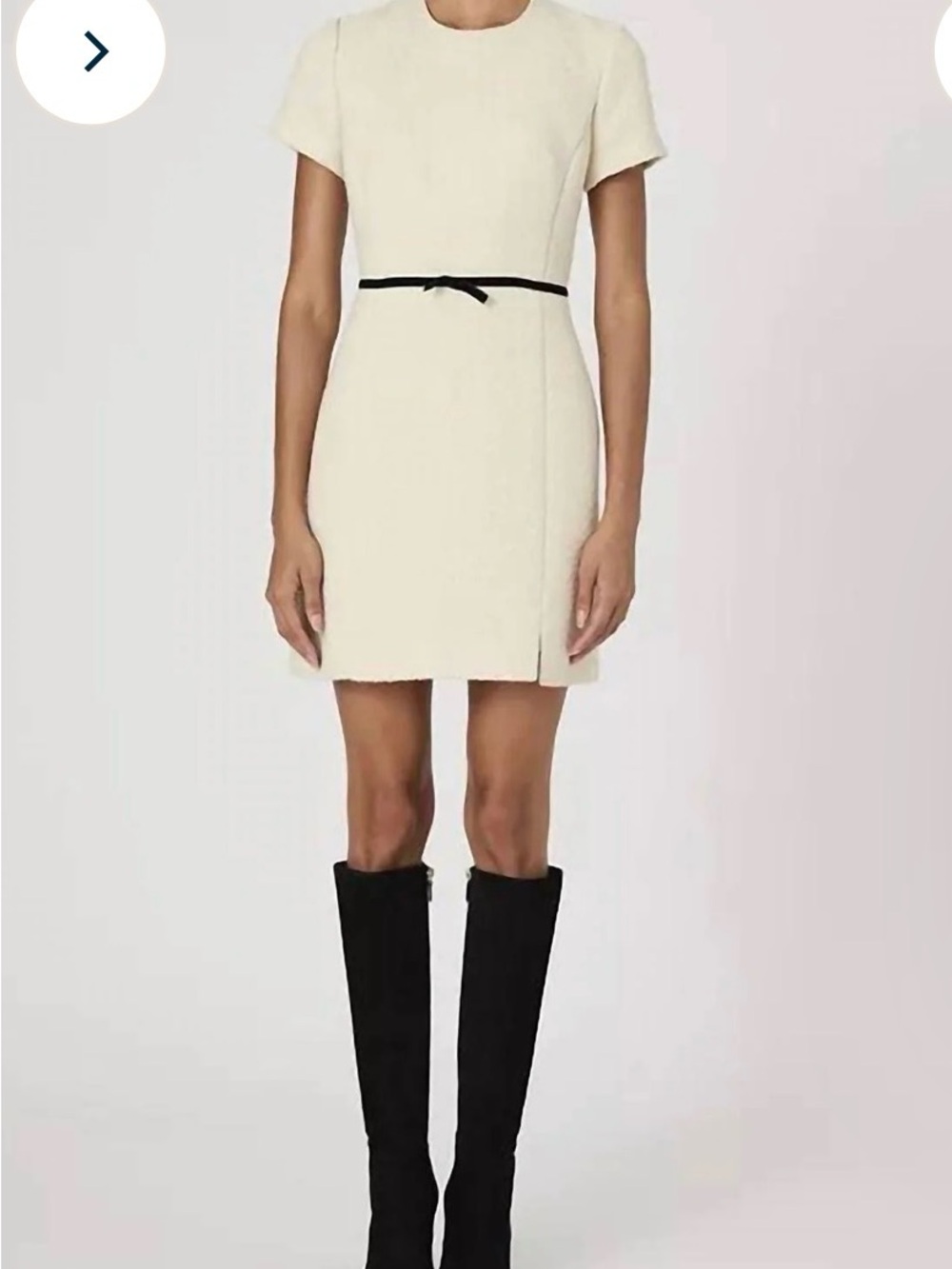 French Connection Cream Short-Sleeve Shift Dress with Black Belt